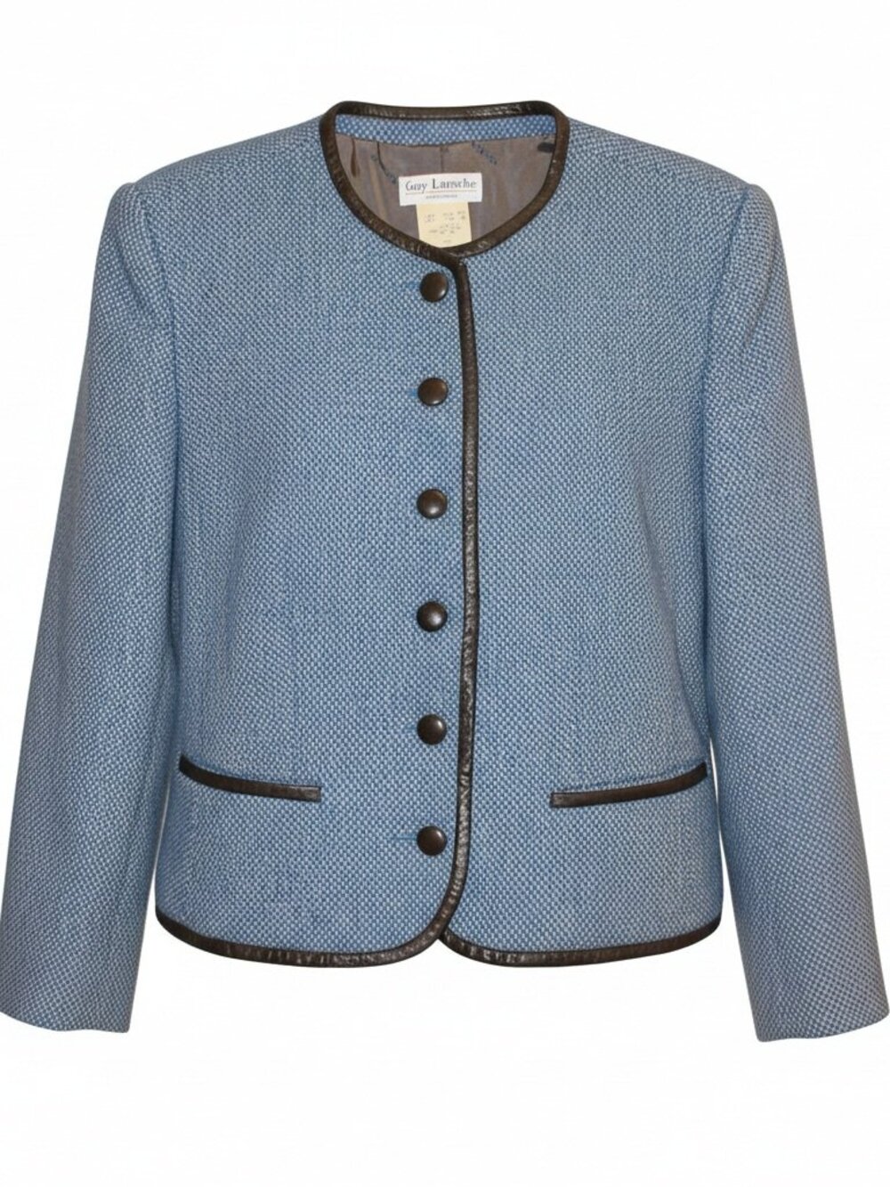 GUY LAROCHE France Vintage Blue Houndstooth Wool Blazer Jacket US12, F42